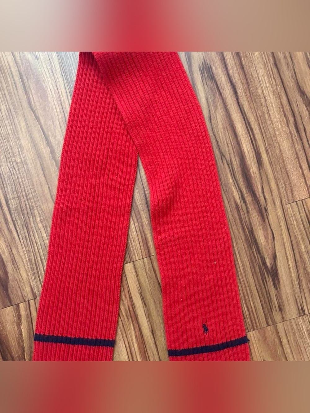 Ralph Lauren Red Scarf with Navy Stripe